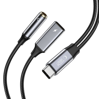 Cablu Tech-protect Ultraboost Usb-c (Male) PD 60W 6A / Mini Jack 3.5mm (Female) - Usb-c (Female) - Negru