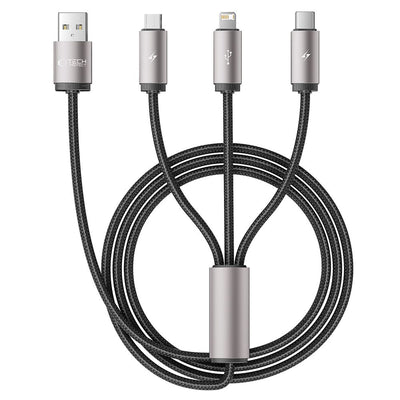 Cablu Tech-protect Ultraboost 3in1 Usb-a - Lightning / Usb-c / Micro USB 3.5A 1m - Gri