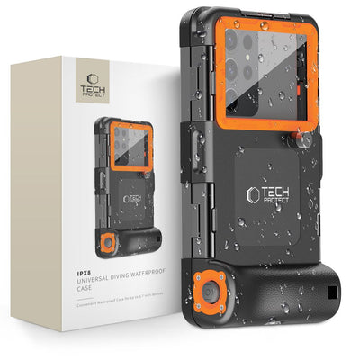 Husa Tech-protect Waterproof Ipx8 pentru 4.7-6.7" Smartphones - Negru And Portocaliu