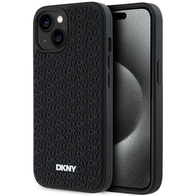 Husa Dkny 3D Rubber Repeat Pattern pentru iPhone 15 Plus - Negru