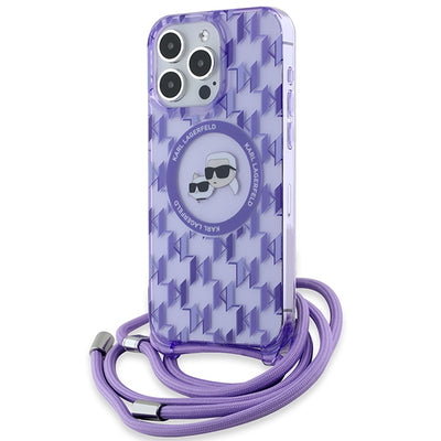 Husa Karl Lagerfeld IML Crossbody Monogram Karl & Choupette Head Magsafe pentru iPhone 15 Pro - Mov