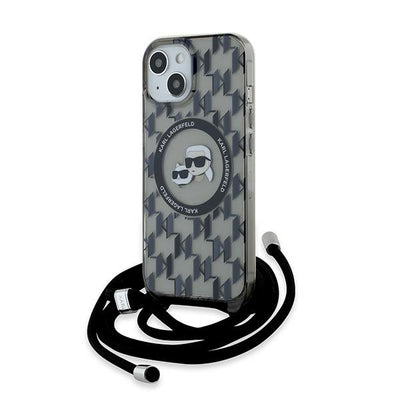 Husa Karl Lagerfeld IML Crossbody Monogram Karl & Choupette Head Magsafe pentru iPhone 15 / 14 / 13 - Negru