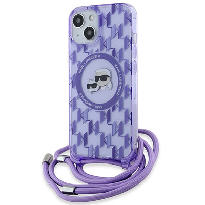 Husa Karl Lagerfeld IML Crossbody Monogram Karl & Choupette Head Magsafe pentru iPhone 15 / 14 / 13 - Mov
