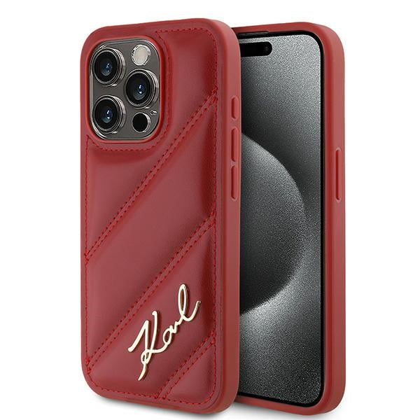 Husa Karl Lagerfeld Diagonal Quilted Script pentru iPhone 15 Pro - Rosu