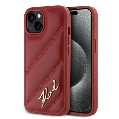 Husa Karl Lagerfeld Diagonal Quilted Script pentru iPhone 15 / 14 / 13 - Rosu