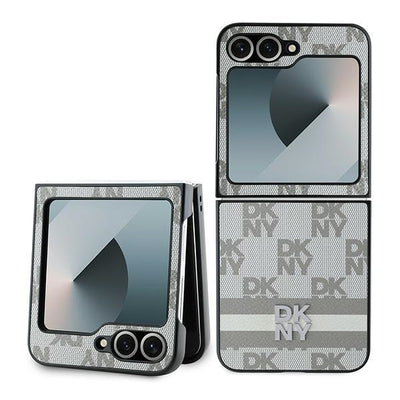 Husa Dkny Checkered Pattern Printed Stripes pentru Samsung Galaxy Z Flip 6 - Bej