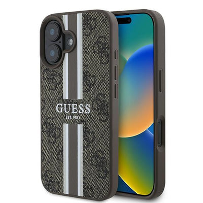 Husa Guess 4G Printed Stripes Magsafe iPhone 16 Plus - Maro