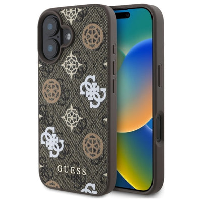 Husa Guess Peony On 4G Background Magsafe pentru iPhone 16 - Maro