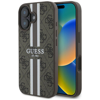 Husa Guess 4G Printed Stripes Magsafe iPhone 16 - Maro