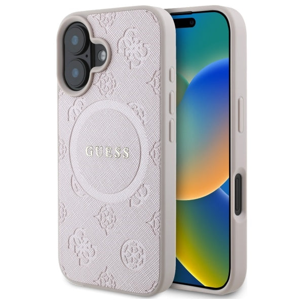 Husa Guess Saffiano Peony Classic Logo Magsafe iPhone 16 - Roz