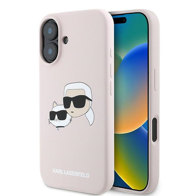 Husa Karl Lagerfeld Silicone Nauble Heads Print Magsafe pentru iPhone 16 Plus - Roz