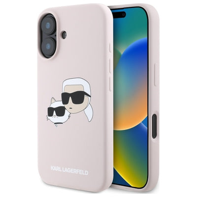 Husa Karl Lagerfeld Silicone Nauble Heads Print Magsafe pentru iPhone 16 - Roz