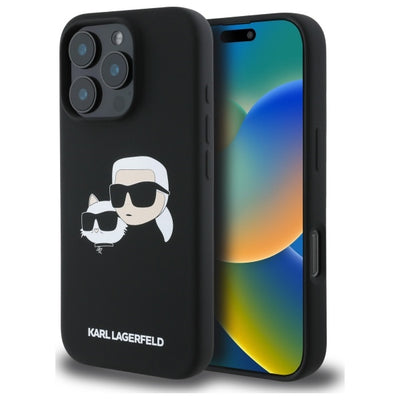Husa Karl Lagerfeld Silicone Heads Print Magsafe pentru iPhone 16 Pro Max - Negru