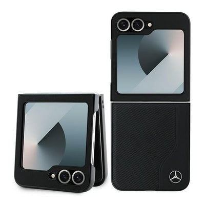 Husa Mercedes Leather Wood Imitation Magsafe pentru Samsung Galaxy Z Flip 6 - Negru