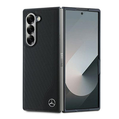 Husa Mercedes Leather Wood Imitation Magsafe pentru Samsung Galaxy Z Fold 6 - Negru