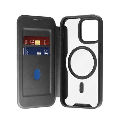 Husa Puro Book Mag Magsafe Leather cu Flap And Card Slot pentru iPhone 16 Pro - Negru