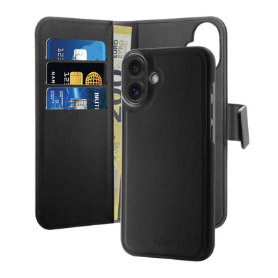 Husa Puro Wallet Detachable Magsafe 2in1 PU Leather cu Flap And Wallet pentru iPhone 16 - Negru