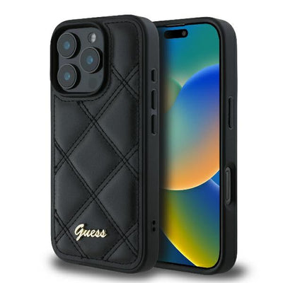 Husa Guess Quilted Metal Logo iPhone 16 Pro - Negru