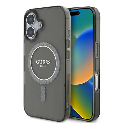 Husa Guess IML Glitter Circle Magsafe pentru iPhone 16 - Negru