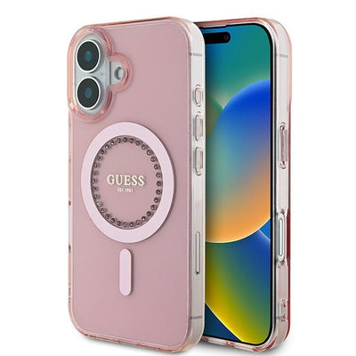 Husa Guess IML Rhinestones Magsafe iPhone 16 - Roz