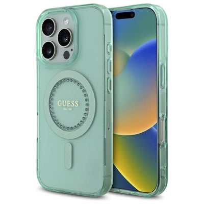 Husa Guess IML Rhinestones Magsafe iPhone 16 Pro Max - Verde