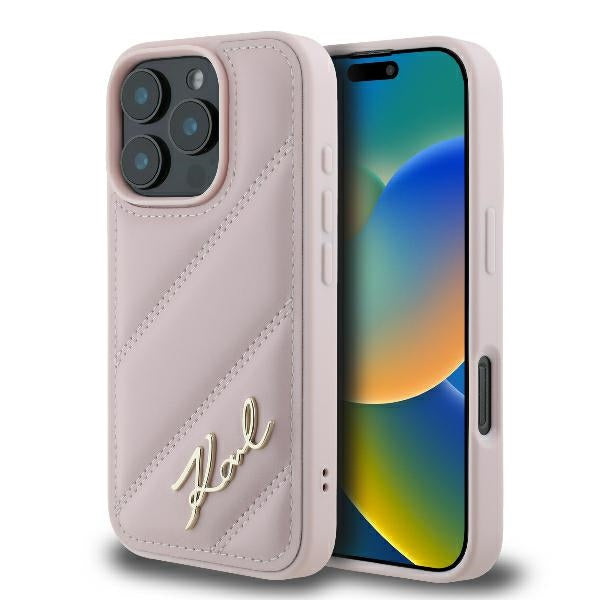 Husa Karl Lagerfeld Quilted Signature iPhone 16 Pro - Roz