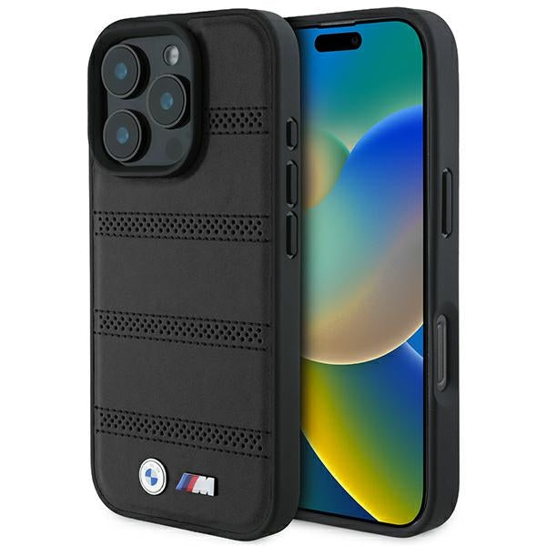 Husa BMW M Perforated And Stitched Line Magsafe pentru iPhone 16 Pro - Negru