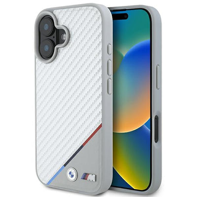 Husa BMW M Carbon Tricolor Line Magsafe iPhone 16 - Gri