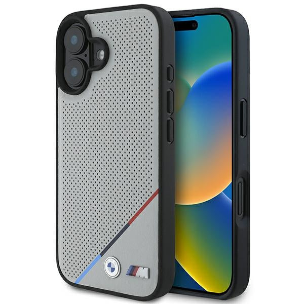 Husa BMW M Perforated Tricolor Line Magsafe iPhone 16 - Gri