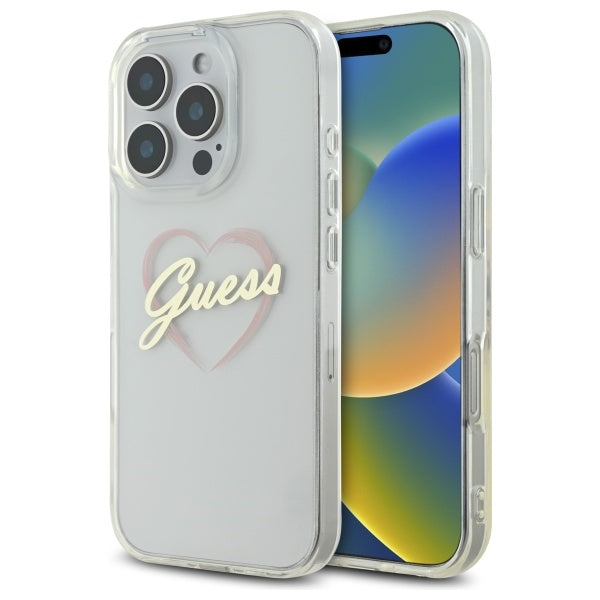 Husa Guess IML Heart pentru iPhone 16 Pro - Transparent