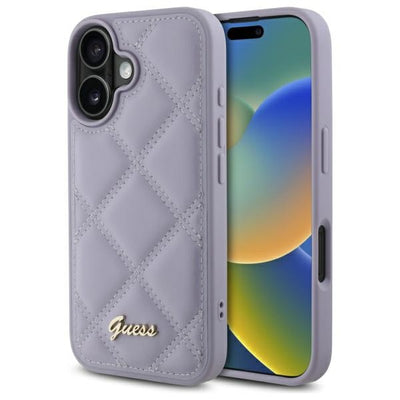 Husa Guess Quilted Metal Logo pentru iPhone 16 - Mov deschis