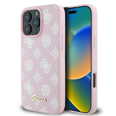 Husa Guess Peony Script Logo Magsafe iPhone 16 Pro - Roz
