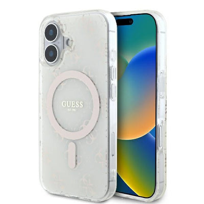 Husa Guess IML 4G Background Magsafe pentru iPhone 16 Plus - Alb
