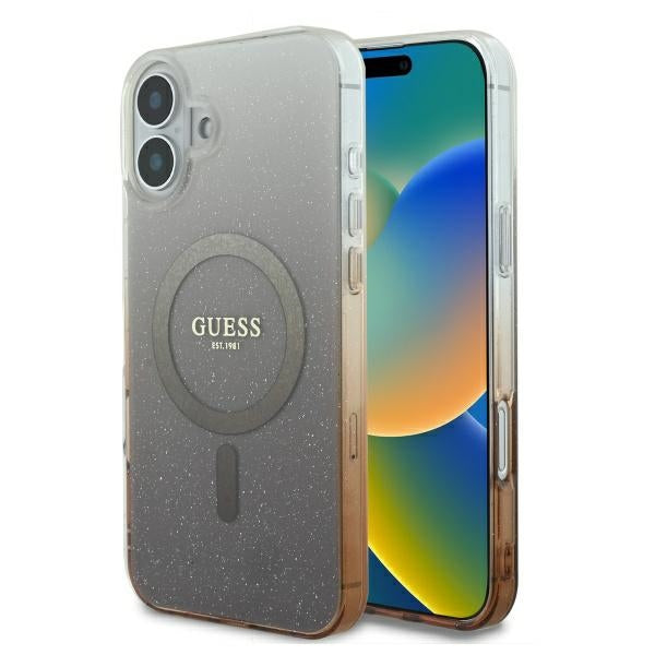Husa Guess IML Glitter Gradient Magsafe pentru iPhone 16 Plus - Maro