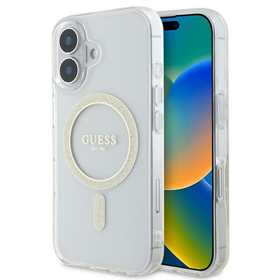 Husa Guess IML Glitter Circle Magsafe iPhone 16 - Transparent