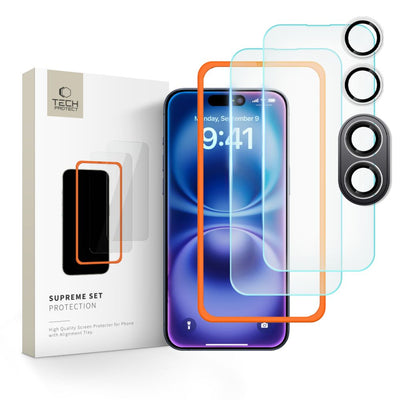 Folie Tech-protect Supreme Set sticla pentru iPhone 16 - Transparent (3 Pcs.)