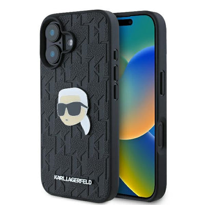 Husa Karl Lagerfeld Monogram Karl Head Pin iPhone 16 - Negru