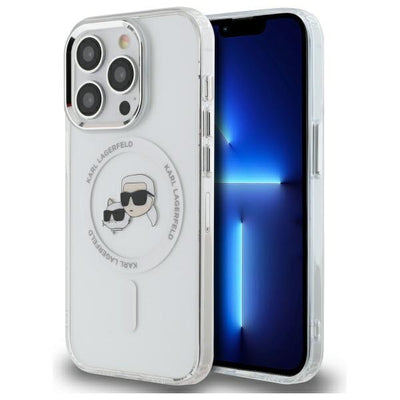 Husa Karl Lagerfeld IML Metal Karl & Choupette Head Magsafe pentru iPhone 14 Pro Max - Alb