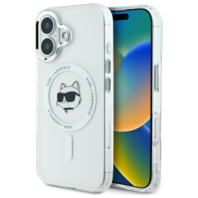 Husa Karl Lagerfeld IML Metal Choupette Head Magsafe pentru iPhone 16 Plus - Alb