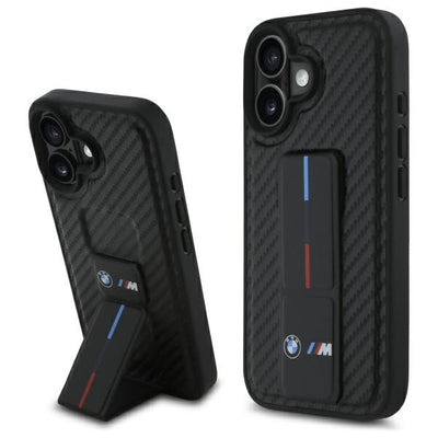 Husa BMW M Grip Stand Smooth And Carbon pentru iPhone 16 - Negru