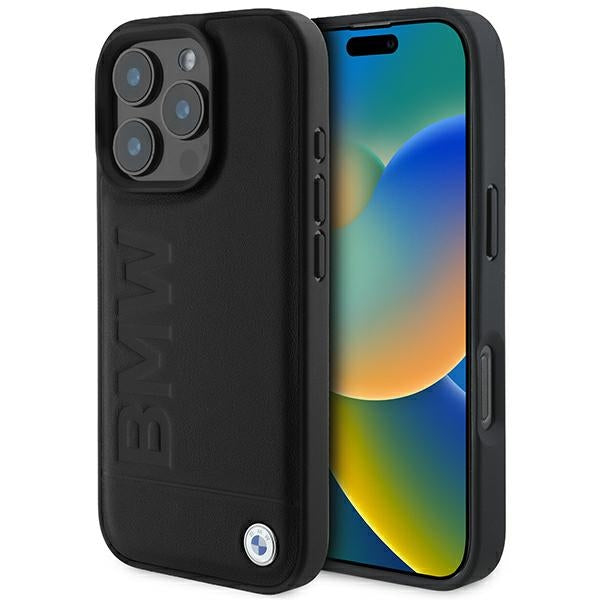 Husa BMW Leather Hot Stamp Magsafe iPhone 16 Pro Max - Negru