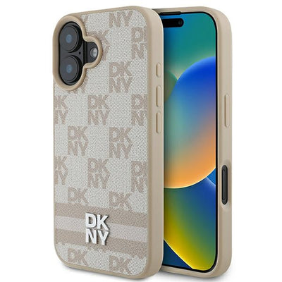 Husa Dkny Checkered Pattern & Printed Stripes iPhone 16 - Roz