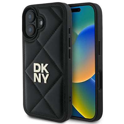 Husa Dkny Quilted Stack Logo iPhone 16 - Negru