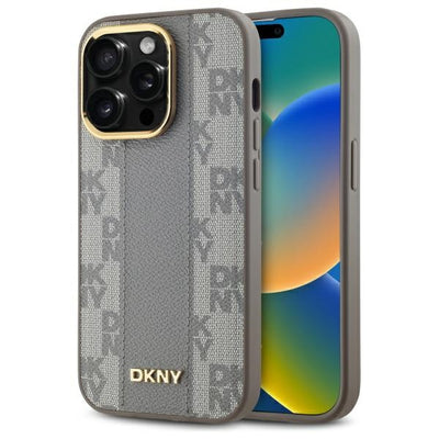 Husa Dkny Leather Checkered Mono Pattern Magsafe iPhone 14 Pro - Bej