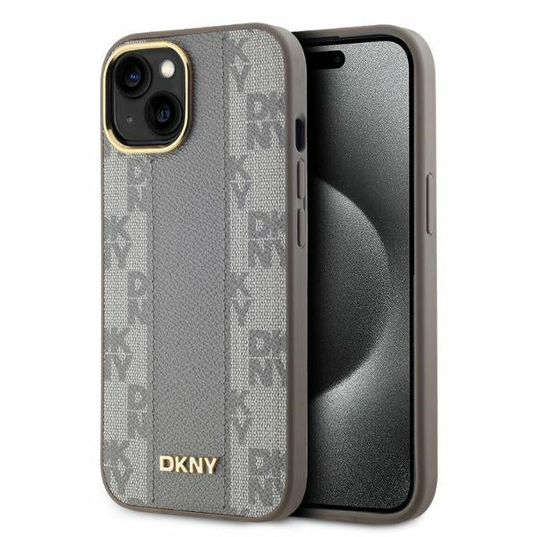 Husa Dkny Leather Checkered Mono Pattern Magsafe iPhone 14 - Bej
