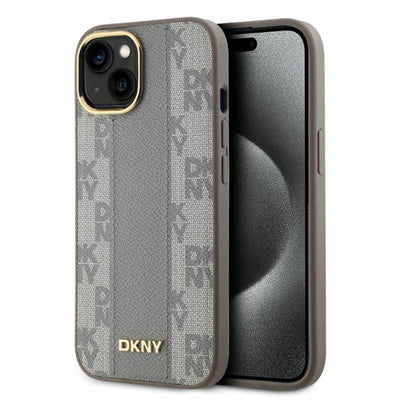 Husa Dkny Leather Checkered Mono Pattern Magsafe iPhone 14 - Bej