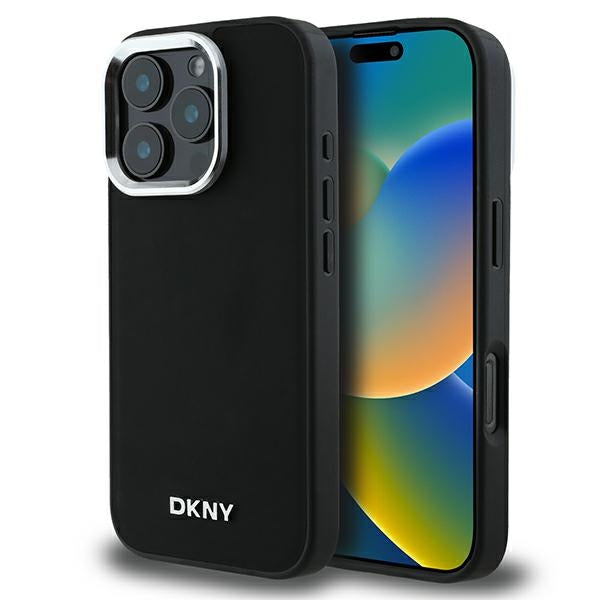 Husa Dkny Plain Argintiu Logo Magsafe iPhone 16 Pro - Negru