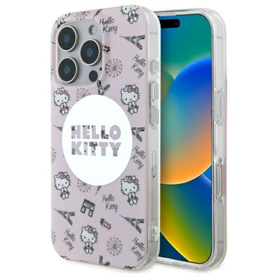 Husa Hello Kitty IML All Over Paris Magsafe iPhone 16 Pro - Roz