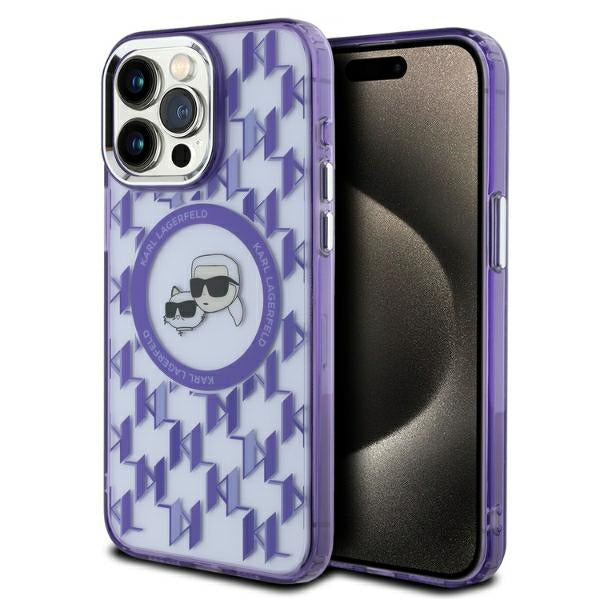 Husa Karl Lagerfeld IML Monogram Karl & Choupette Head Magsafe iPhone 15 Pro - Mov