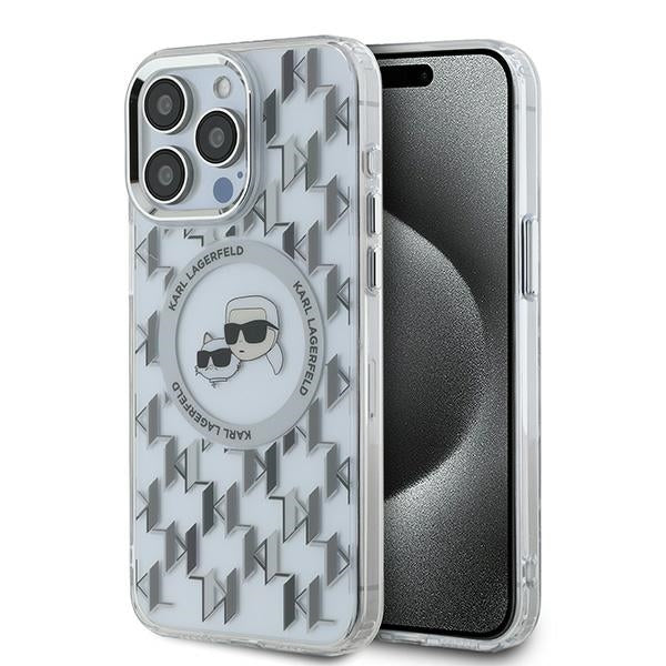 Husa Karl Lagerfeld IML Monogram Karl & Choupette Head Magsafe pentru iPhone 15 Pro Max - Transparent